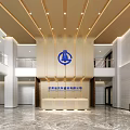 Modern Office Lobby With Spacious Interior Elegant Reception Desk Marble Floor And Company Logo