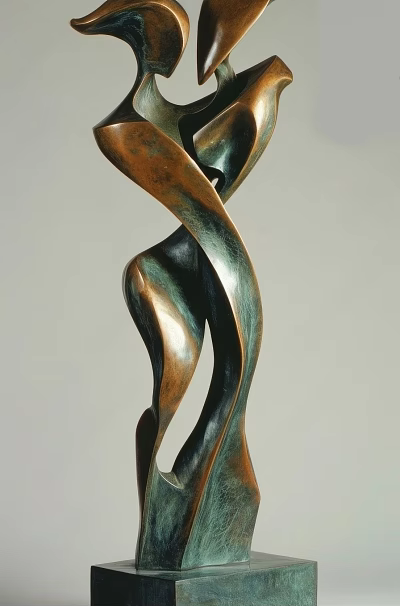 Abstract Metallic Sculpture Carving With Curved Flowing Lines And Bronze Greenish Finish 3d model