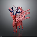 Vibrant Pink Deer Figure With Blue Antlers And Flowing Pink Elements
