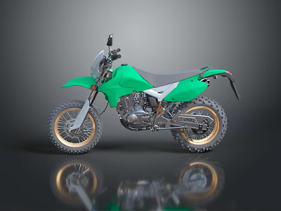 Green Off Road Motorcycle Design With Black Seat Gold Rims And Large Tires 3d model