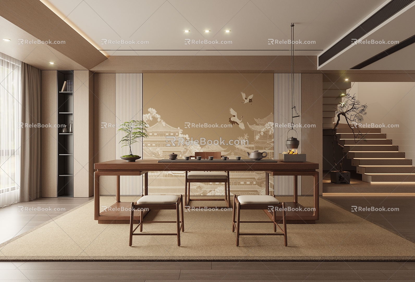 New Chinese Zen Tea Room Tea Table 3d model