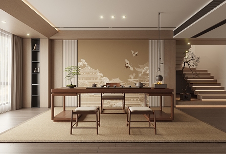 New Chinese Zen Tea Room Tea Table 3d model