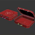 Red Metal Cases With Open And Closed Lids Featuring White Logo Design 3d model