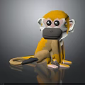 Cute Cartoon 3D Monkey with Big Black Eyes Yellow Brown Fur Sitting on Black Background