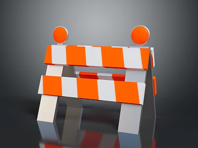 Orange And White Striped Traffic Barrier With Reflective Balls For Construction 3d model