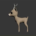 Cartoon Deer Character Light Brown With White Antlers And Shiny Dark Background
