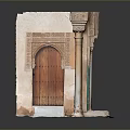 Traditional Wooden Door With Carved Stone Walls Decorative Columns And Light Stone Finish
