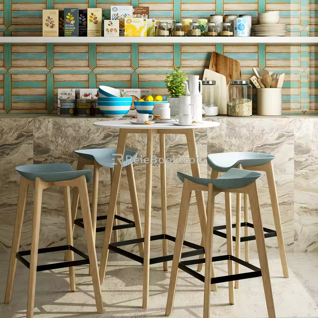 Nordic Table and Chair Combination Bar 3d model