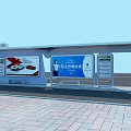 PTA Bus Station Featuring Curved Roof Car Ads Seats And Brick Pavement
