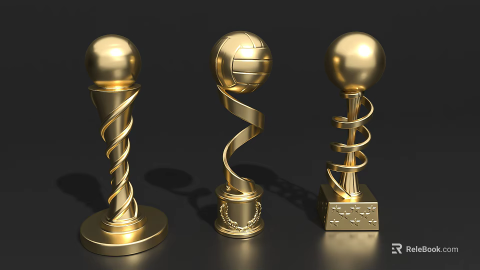 Elegant Golden Decorative Ornament Set With Spiral Design And Three Exquisite Pieces 3d model 