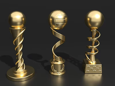 Elegant Golden Decorative Ornament Set With Spiral Design And Three Exquisite Pieces 3d model