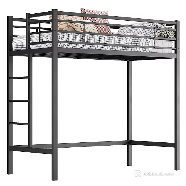 Modern Black Metal Bunk Bed With Safety Guardrails Side Ladder And Spacious Underbed Storage Space 3d model 