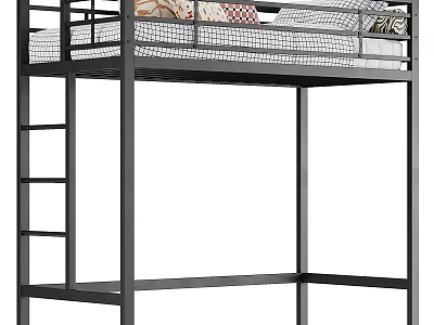 Modern Black Metal Bunk Bed With Safety Guardrails Side Ladder And Spacious Underbed Storage Space 3d model