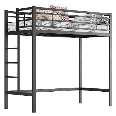 Modern Black Metal Bunk Bed With Safety Guardrails Side Ladder And Spacious Underbed Storage Space 3d model