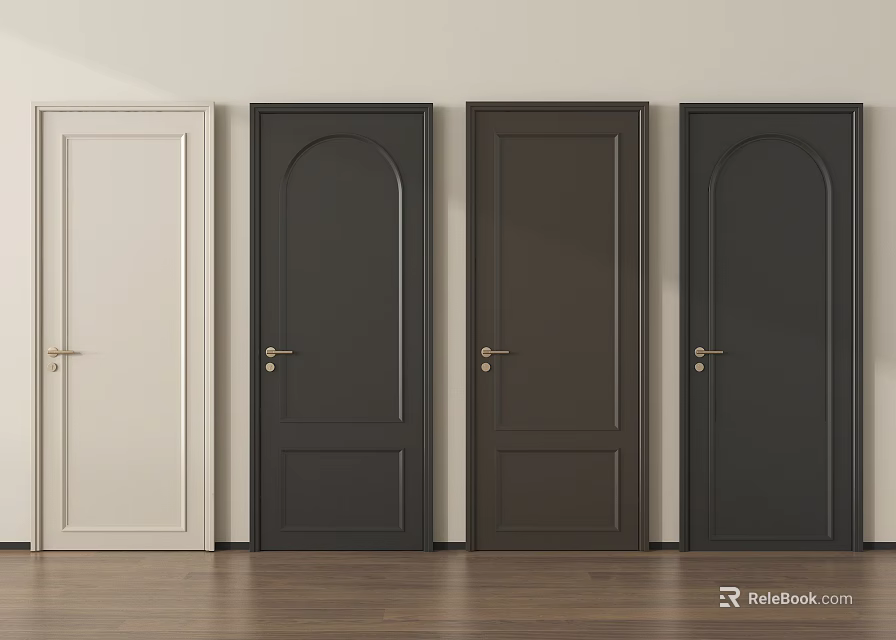 Various Colored Hinged Doors With Modern Panel And Arch Designs For Home Interior 3d model 