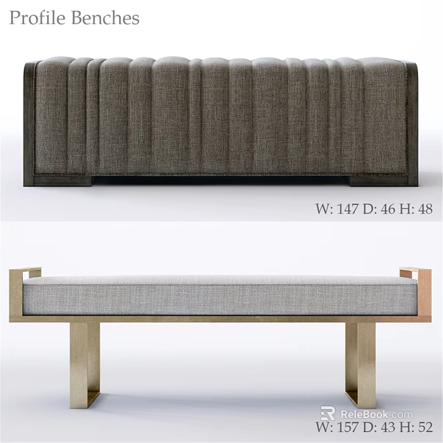 Elegant Modern Upholstered Sofa Bench With Vertical Tufted Design And Metal Legs 3d model 