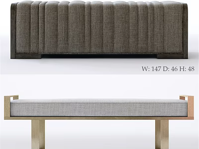 Elegant Modern Upholstered Sofa Bench With Vertical Tufted Design And Metal Legs 3d model