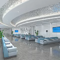 Modern Service Hall Interior Design With Seating And Service Windows 3d model