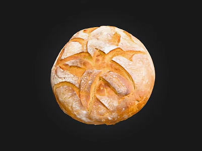 Freshly Baked Round Bread With Golden Brown Scored Surface On Black Background 3d model