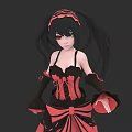 Game And Movie Female Character With Twin Ponytails Black Red Dress And Long Gloves