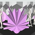 Purple Origami Themed Window Display With White Mannequins And Geometric Backdrop