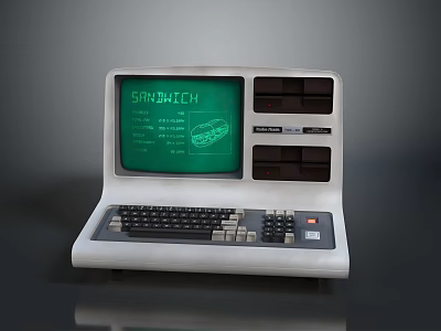 Vintage Retro Computer With Green Screen Display And Mechanical Keyboard 3d model