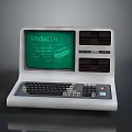 Vintage Retro Computer With Green Screen Display And Mechanical Keyboard 3d model