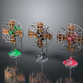 Vintage Table Fans Three Different Colors Green Silver Pink With Metal Grid Design