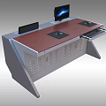 Modern Office Desk With Wooden Top Computer Monitor Keyboard Tray And Metal Frame