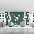 Modern Retail Store Interior With Green White Walls Sofas Reception Desk And Decorative Plants