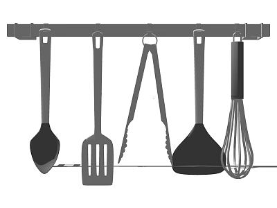 Kitchen Cooking Utensils Hanging on Wall Mounted Rack with Spoon Spatula Tongs and Whisk 3d model