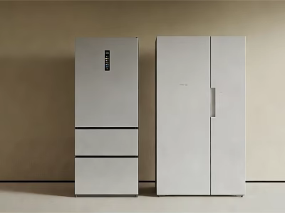 Modern Stainless Steel Multi Door And Side By Side Refrigerators In Minimalist Setting 3d model