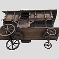 Antique Wooden Carriage Featuring Arched Roof Wooden Spoked Wheels And Door
