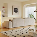 Modern Interior Design Orange Beige Sofa Coffee Table Set With Cushions Plants And Floor Lamp
