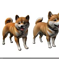 Cute Brown And White Shiba Inu Statues With Collar Standing Decorative Figurines