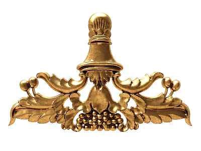 Intricate Golden Carved Ornament with Leaf Patterns Ornamental Balls and Grape Cluster 3d model