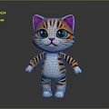 Cute Cartoon Orange Striped Cat with Pink Ears Green Eyes White Paws Standing Pose