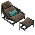Modern Lounge Chair With Black Metal Frame Brown Orange Cushions And Tray Base