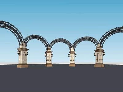 Row of Decorative Arches With Stone Columns And Metallic Frames In Architectural Design 3d model