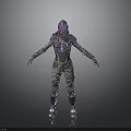 Futuristic Character in Purple Silver Armor with Helmet and Decorative 3D Model Standing Pose