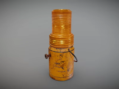 Yellow Vintage Metal Warning Light With Stacked Ribbed Top Worn Base And Black Hook Details 3d model