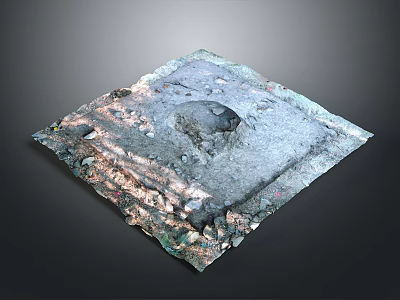 Rough Textured Square Ground Component With Holes And Stone Fragments 3d model
