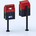 Red and Black Mailboxes with Letters Label and Standing Base Design 3d model
