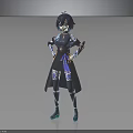 Fantasy Anime Character With Blue Black Outfit And Small Creature Standing Pose