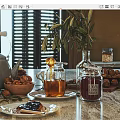 Modern Food Dining Table Bar Counter Sideboard Accessories Ornaments Combination Fruit Plate Walnut Teapot Jam Green Plant 3d model