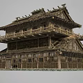 Traditional Ancient Wooden Building With Two Story Structure Railings And Overhanging Eaves