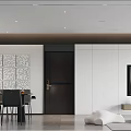 Modern Living Dining Room Interior With Gray Sofa Blue Accent Chair And Scenic Window View