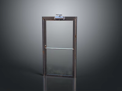 Dark Wooden Frame Glass Door With Transparent Panel Handle And Closer 3d model