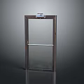 Dark Wooden Frame Glass Door With Transparent Panel Handle And Closer
