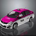 Pink And White CMAX Taxi With Driver In Front Seat On Gray Background